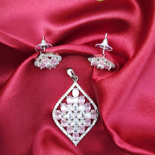 Pink  Crystal Pendant Set